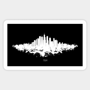 Chicago City Skyline - White Watercolor silhouette on Black Background Sticker